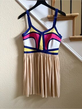 WOW couture Colorblock Spaghetti Strap Dress in Blue, Pink, Yellow, White, Nude